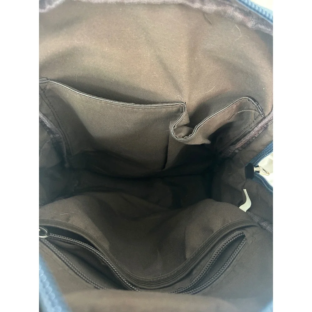 Washed Blue Canvas Sling Backpack One Strap Crossbody Bag Brown Trim Messenger